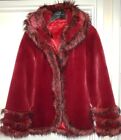 Red Faux Fur Coat Jacket size M 10/12 UK