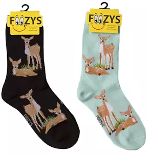Baby Deer Fawn Bambi Roe Mule Reindeer Animal 2 Pairs Foozys Women's Socks - Picture 1 of 3