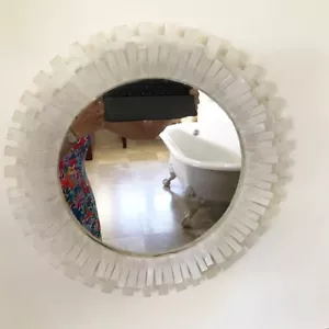 Selenit Stein Wand Hänge Spiegel, Badezimmer Kosmetikspiegel, Kristall Spiegel Dekor - Bild 1 von 8