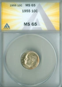 1955 ROOSEVELT DIME ANACS MS 65 (2228635) - Picture 1 of 4