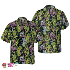 Horror Zombie Head Hawaiian Shirt - Picture 1 of 2