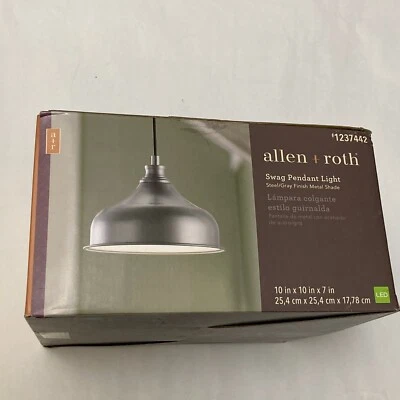 Allen + Roth Swag Pendant Light LED Metal Gray Steel Pan Shade Ceiling PLUG IN  - Image 1 of 2