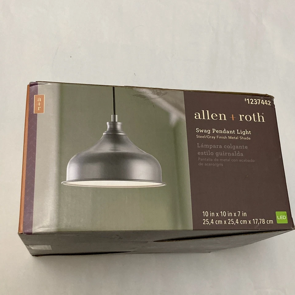 Allen + Roth Swag Pendant Light LED Metal Gray Steel Pan Shade Ceiling PLUG IN  - Image 1 of 2