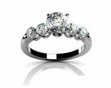 Band Ring 14K Solid White Gold Round Simulated Diamond Solitaire W/ Accents