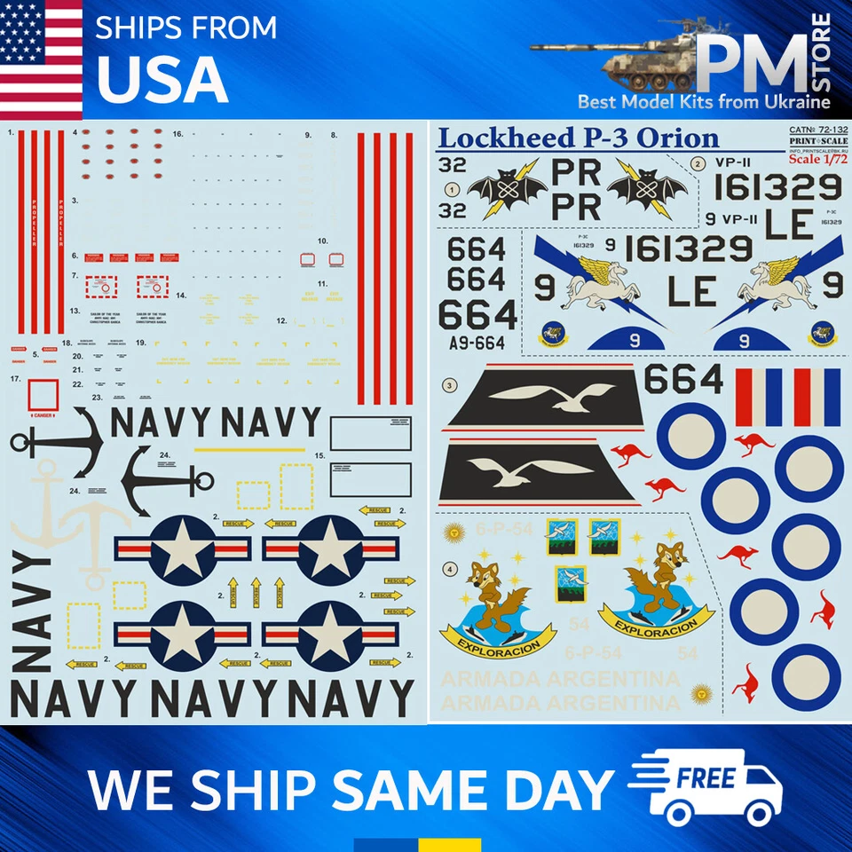 Print Scale 72-132 Decal for Lockheed P-3 Orion 1 72