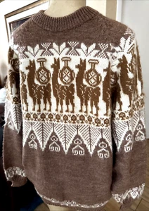 VTG Alpaca Pullover Sweater Hand Knit Fuzzy Neutral Colors Soft Sz M mt1 - Picture 1 of 10