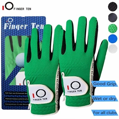 FINGER TEN Mens Golf Gloves Large Left Hand Right Lh Rh Medium XL ML Rain Grip 2 Pack US