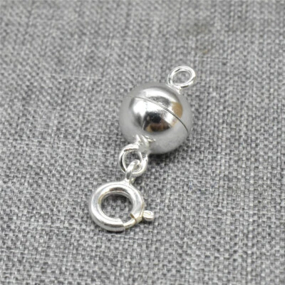 925 Sterling Silver Round Ball Magnetic Clasp w/ Spring Ring Clasp for Necklace - Image 1 of 4