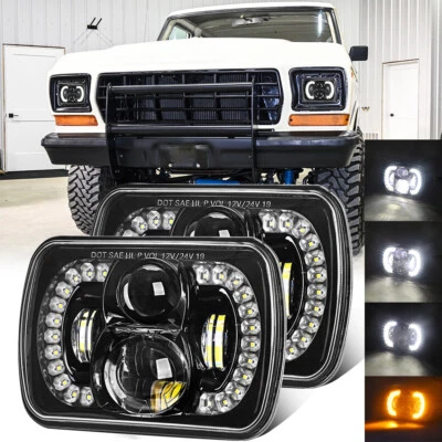 Par de faros LED 5X7 7x6" haz alto/bajo DRL H4 para Ford Bronco para Ranger F150 Foto 1 de 4