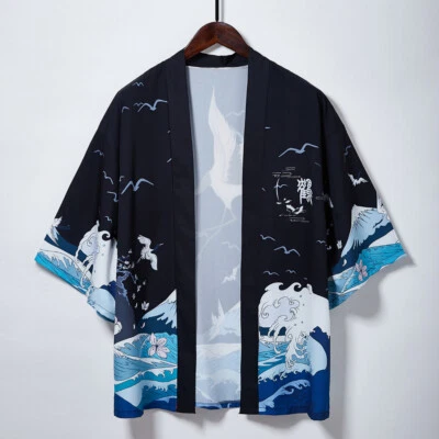 Men Women Kimono Coat Jacket Cardigan Haori Japanese Vintage Yukata Bird Outwear - Image 1 of 4