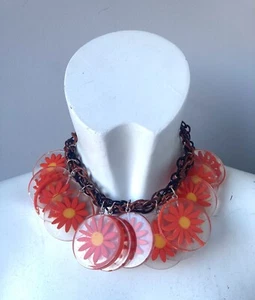 Handmade 60s 70s Inspired Lucite Flowers Short Necklace Statement Jewellery Fun - Picture 1 of 5