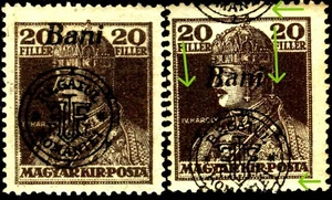 Romanian Hungary 1919 ORADEA CHARLES  "Bani MIDDLE" shifted GENUINE, MNH,OG - Picture 1 of 2