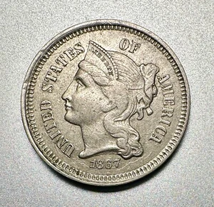 1867  3 CENT NICKEL   VF/XF   #8770 - Picture 1 of 2