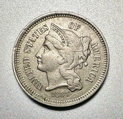 1867  3 CENT NICKEL   VF/XF   #8770 - Image 1 of 2