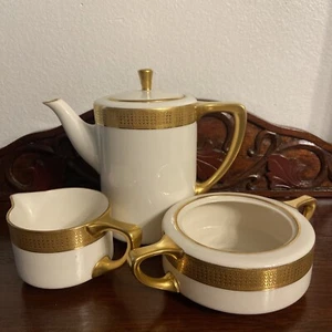 RARE LENOX GOLD ENCRUSTED COFFEE POT & TEAPOT CREAM & SUGAR SET 1930-1953 - Picture 1 of 13