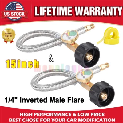 Paquete de 2 mangueras de propano de 15 pulgadas con calibre QCC1/tipo 1 1/4 pulgadas destello macho invertido Foto 1 de 4