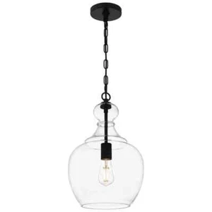 HDC Bakerston 1-Light Matte Black Hanging Pendant with Clear Glass Shade - Picture 1 of 7