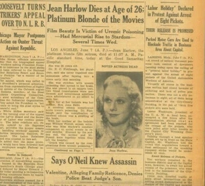 Jean Harlow muere a los 26 platino rubia de películas veneno urémico 7 de junio de 1937 B3 - Imagen 1 de 3