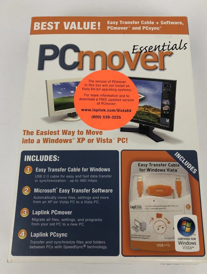 Laplink PC Mover Essentials ( CD , Transfer Cable , Quick Start Guide ) PCmover - Image 1 of 4