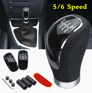 Black Line Leather Manual Car Gear Stick Shifter Lever Knob With 5/6 Speed Caps