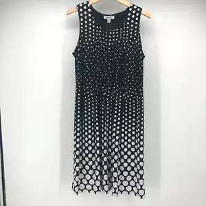 Dressbarn Dress Womens 14 Black White Polka Dot Shift Pleated Sleeveless Knit - Picture 1 of 7