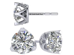 Platinum Plated Sterling Silver 3-Prong Lucita Stud Earrings With 3 TCW Zirconia - Picture 1 of 6