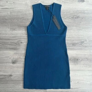 HOUSE OF HARLOW Ribbed Mini Dress Medium Blue 90s Revolve Party Cocktail NWT - Picture 1 of 7