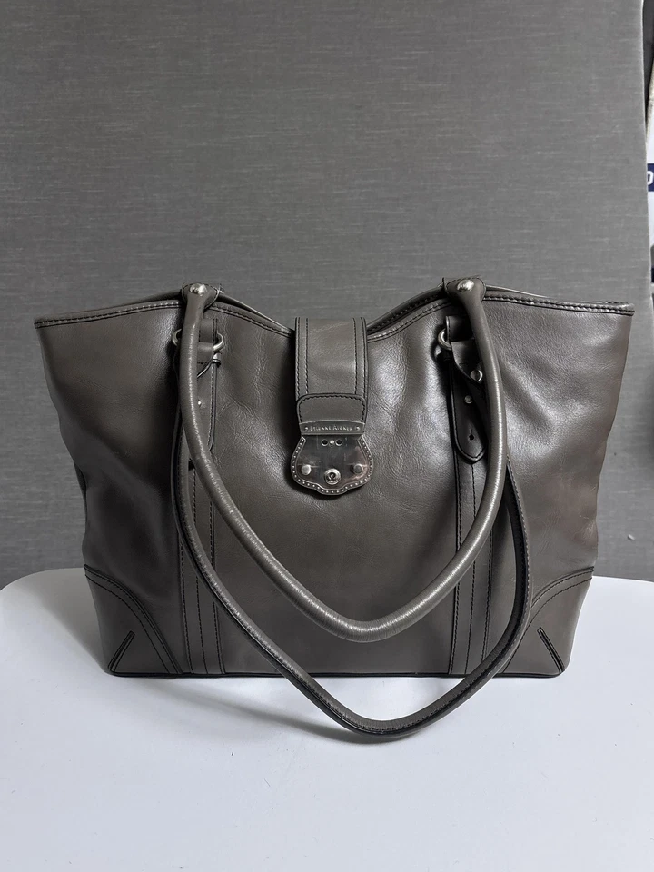 Vintage Etienne Aigner XL Leather Satchel Tote Bag Gray Leather Purse 90s - Image 1 of 4