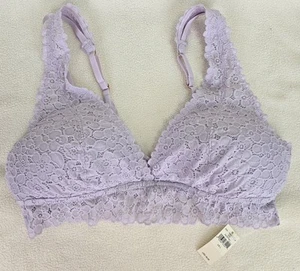 Aerie Bralette Pizzo Floreale Donna L Morbido Lilla Leggermente Imbottito Doppio Cinturino NUOVO - Foto 1 di 8