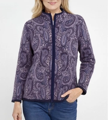 Cárdigan Suéter Pendleton Púrpura Paisley Cremallera Completa Lana Merino Talla PS Foto 1 de 4