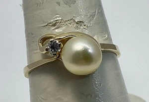 ANELLO IN ORO 14K CON PERLE E DIAMANTI MISURA 8,5 (J1320) - Foto 1 di 7