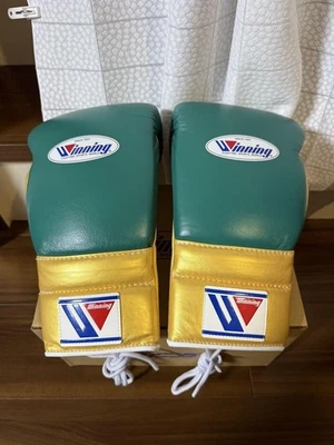 Guantes de Boxeo Winning 16oz Con Cordones Verde Dorado Entrenamiento Ligero Foto 1 de 3