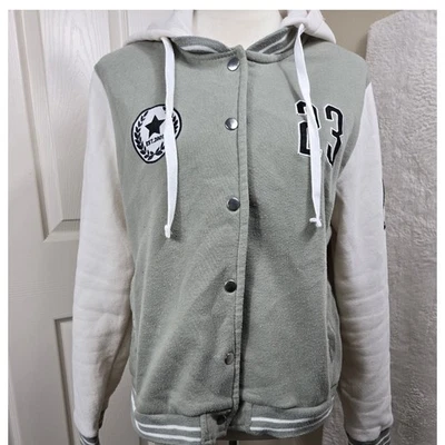 New Look XL Varsity Jacket Hooded Gray White Letterman Style - Image 1 of 4