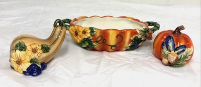 Avon 2003 Harvest Collection Pumpkin Dish & Salt Pepper Shaker–Fall Thanksgiving - Image 1 of 4