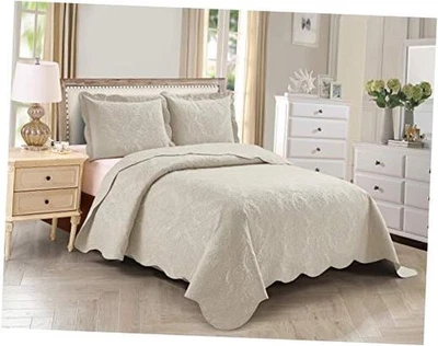  Conjunto de colcha 3 peças completo/queen tamanho grande elegante em relevo leve sólido  - Imagem 1 de 3