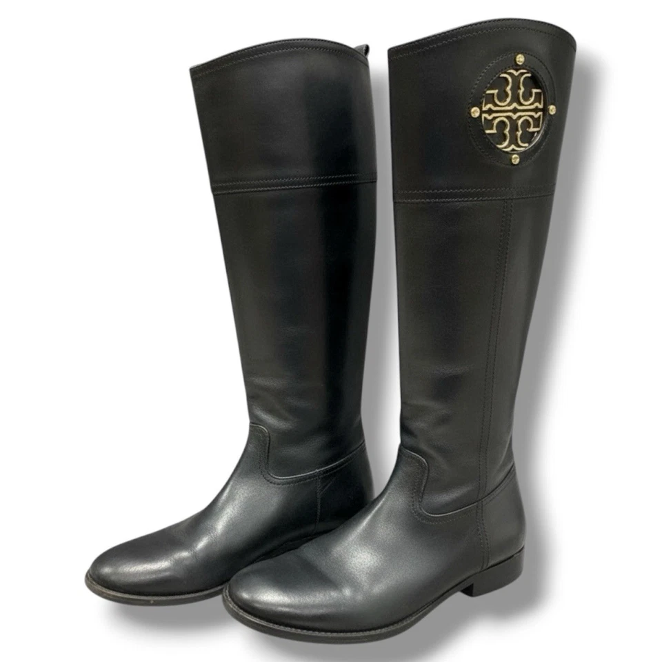 TORY BURCH Women’s Kiernan Black Leather Equestrian Riding Boots Size 7 - Image 1 of 4
