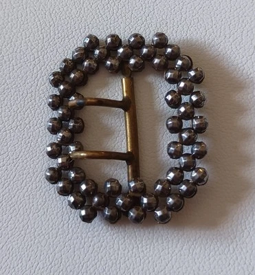 Antique Victorian Cut Steel Belt Buckle 2 Prong Swivel Bar Riveted - Image 1 of 4