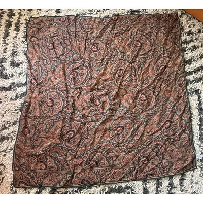 Cachecol de seda Club 7 Echo Paisley vintage azul-petróleo vermelho ~30" quadrado - Imagem 1 de 4