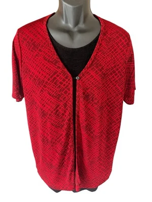 Kathy Ireland Plus Shirt Blouse Women's X Red Black Short Sleeve Modesty Neck - Image 1 of 4