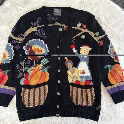 Cárdigan Berek Vintage Tejido a Mano Día de Acción de Gracias Raro Talla M Foto 1 de 4