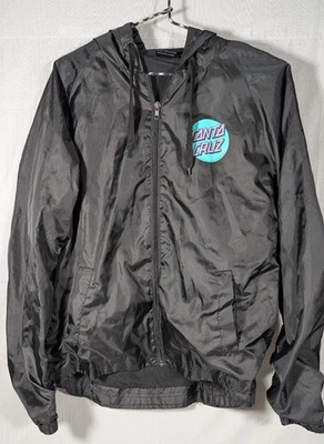 Santa Cruz Black Lined Hooded Windbreaker Jacket Men's Medium  - Image 1 of 4