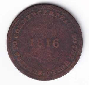 Upper Canada 1816 1/2c Half Penny Copper "Brock Token" Coin Merchant Token #1 - Picture 1 of 2