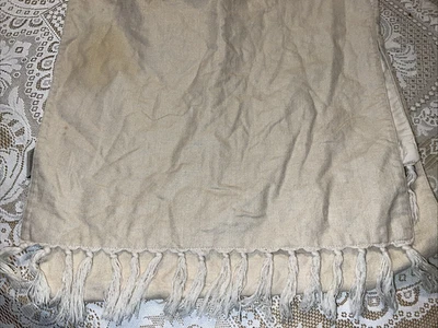 Pottery Barn Linen Cotton Beige Natural Table Runner 18 in x 70 fringe EUC - Image 1 of 4
