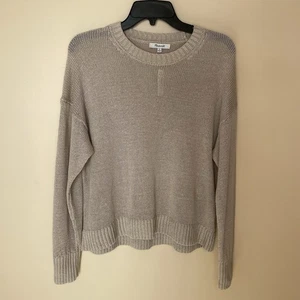 MADEWELL Linen Sweater Women Medium NEW Drop Shoulder Loose Knit Khaki Tan NQ344 - Picture 1 of 15