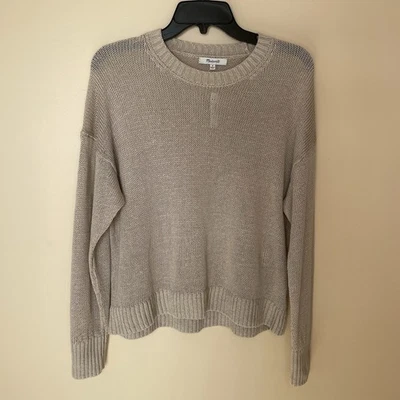 Suéter de Lino MADEWELL Mujer Mediano NUEVO Hombro Caído Suelto Tejido Caqui Tostado NQ344 Foto 1 de 4