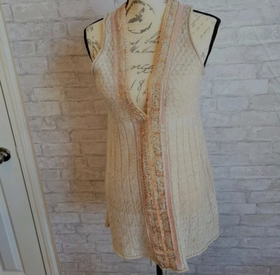 Free People V 领米色亮片针织毛衣迷你连衣裙 XS 波西米亚 Lagenlook — 第 1/4 张图片