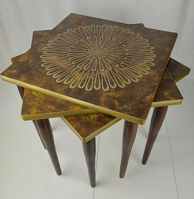 Vintage MCM Set Of 3 Faux Marble Wood Formica Nesting Stacking Tables 15x15 EUC  - Image 1 of 3