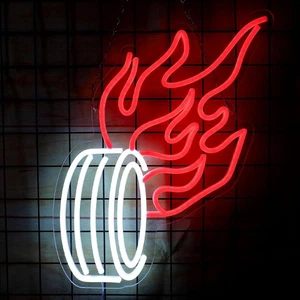 Fire Car Neon Sign Burning Tire Neon Light LED Light Up Sign for Man Cave Dec... - Foto 1 di 5