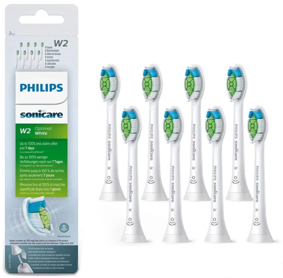 8x Packs White W2 for Philips Sonicare Diamond Clean Toothbrush Heads - Image 1 of 4