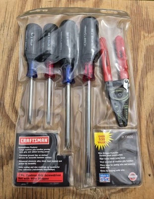NOS RARE Craftsman Cushion Grip Screwdriver w/Wire Stripper Set PR 34-73600 USA - Image 1 of 4